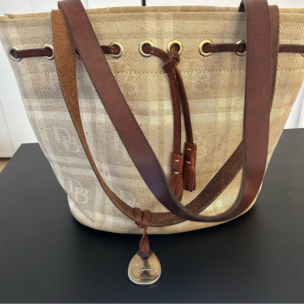 Dooney & Bourke Vintage Canvas Leather Plaid Bucket Shoulder Bag